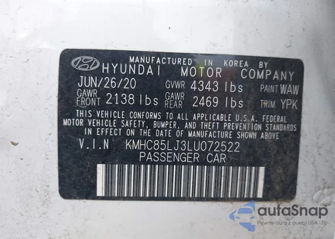 2020 Hyundai Ioniq Electric Limited from USA, damaged, VIN KMHC85LJ3LU072522